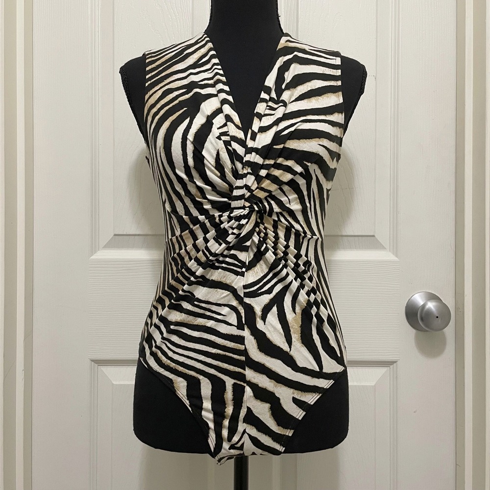 NEW Bardot Zebra Print Body Suit Twist Front Ruched‎ Sleeveless NWT Stretch Med